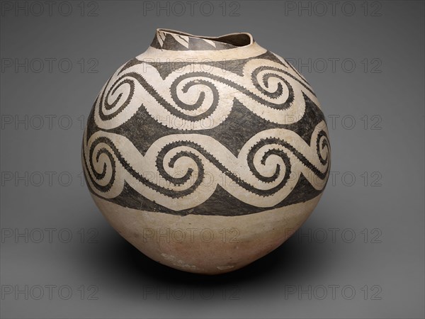 Storage Jar with Horizontal Bands of Interlocking Scrolls, A.D. 875/1130, Ancestral Pueblo (Anasazi), Black Mesa Black-on-white, Kayenta area, northeastern Arizona, United States, Southwest, Ceramic and pigment, 43.2 × 45.7 cm (17 × 18 in.)