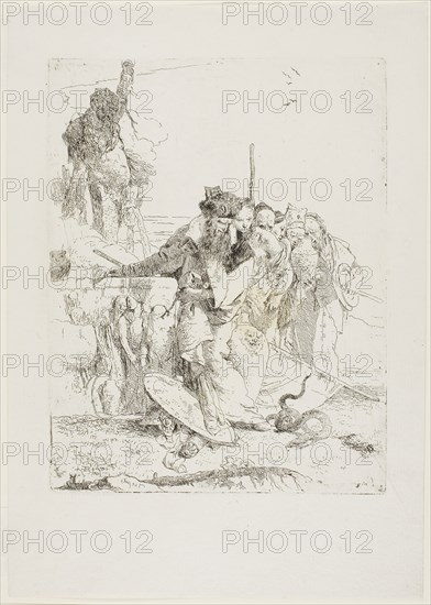 Six People Watching a Snake, from Scherzi, 1735–40, Giambattista Tiepolo, Italian, 1696-1770, Italy, Etching on paper, 229 x 178 mm (image/plate), 312 x 222 mm (sheet)