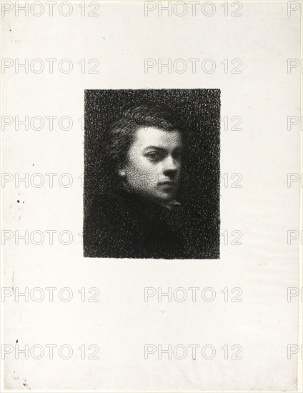 Portrait of the Artist at Age Seventeen, 1892, Henri Fantin-Latour, French, 1836-1904, France, Lithograph in black on light gray chine, 156 × 126 mm (image), 359 × 270 mm (sheet)