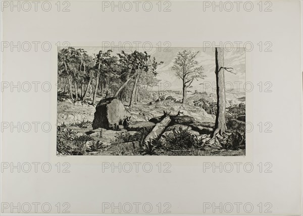 Simplicius in the Solitude of the Forest, plate ten from Intermezzos, 1881, Max Klinger, German, 1857-1920, Germany, Etching on paper, 229 x 395 mm (image), 256 x 419 mm (chine), 265 x 425 mm (plate), 448 x 627 mm (sheet)