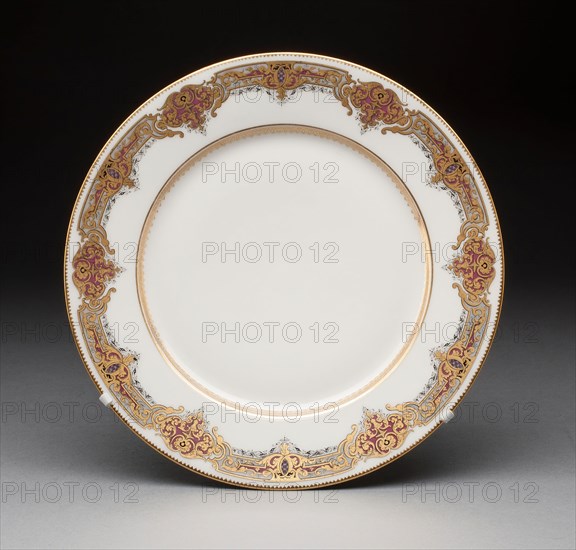 Plate, 1846, Sèvres Porcelain Manufactory, French, founded 1740, Sèvres, Hard-paste porcelain with polychrome enamels and gilded decoration, 2.9 x 23.7 cm (1 1/8 x 9 5/16 in.)