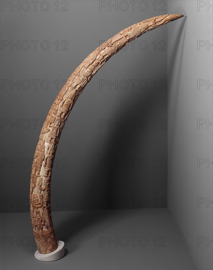 Tusk, 1850/1888, Edo, Kingdom of Benin, Nigeria, Coastal West Africa, Nigeria, Ivory, 150.5 × 195.6 × 12.7 cm (59 1/4 × 77 × 5 in.)