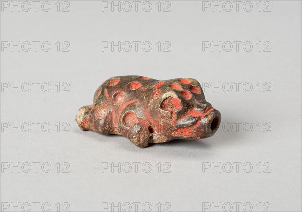 Container for Lime in the Shape of a Frog, c. A.D. 600/1000, Tiwanaku-Wari, South coast peru or northern Bolivia, Bolivia, Stone with pigment (inlay missing), 3.9 × 2.2 cm (1 1/2 × 3/4 in.)