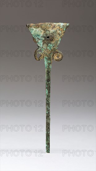 Hair Ornament or Pin with Triangular Head and Rattle, A.D. 1000/1532, Probably Chimú-Inca, North coast, Peru, Peru, Bronze, H. 7.6 cm (3 in.)