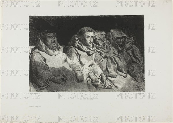 Brother Angel, 1855, Gustave Doré, French, 1832-1883, France, Lithograph in black on off-white China paper, laid down on white wove paper, 198 × 299 mm (image), 315 × 445 mm (sheet)