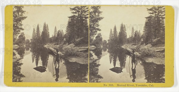 Merced River, Yosemite, Cal., 1855/75, Kilburn Brothers, American, active 1855–1875, United States, Albumen print, stereo, 7.6 x 7.6 cm (each image), 8.2 x 17.1 cm (card)
