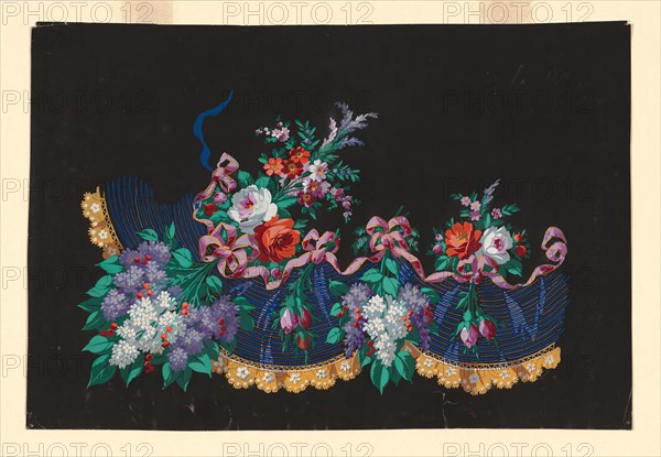 Design for a Printed, Woven or Embroidered Skirt Border, 19th century, France, Gouache on paper, 27.6 × 41 cm (10 7/8 × 16 1/8 in.)