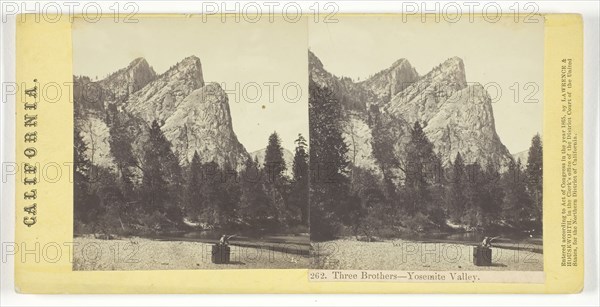 Three Brothers, Yosemite Valley, California, 1865, Lawrence & Houseworth, American, active 1860s, United States, Albumen print, stereo, No. 262 from the series "California