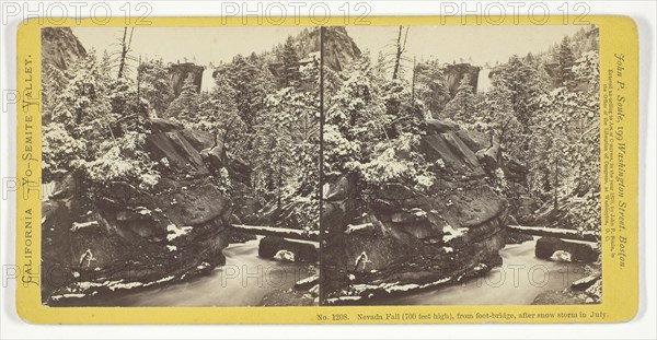 Nevada Fall (700 feet high), From Foot-Bridge, after Snow Storm in July, 1870, John P. Soule, American, 1828–1904, United States, Albumen print, stereo, No. 1208 from the series "California -- Yo-Semite Valley