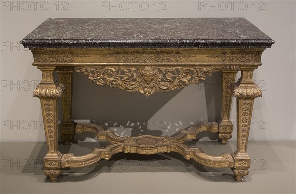 Pier Table, 1685/90, France, Paris, France, Carved, gessoed, and gilded wood, marble top, 83.6 × 128.6 × 71.6 cm (34 1/16 × 50 5/8 × 28 1/4 in.)