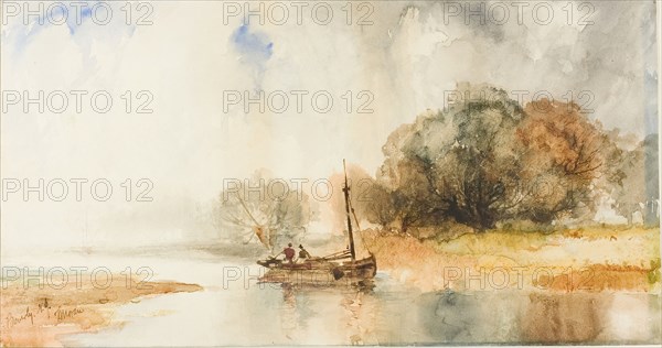 Beverly N.J., 1880/89, Thomas Moran, American, born England, 1837-1926, United States, Watercolor on ivory wove paper, 188 x 355 mm