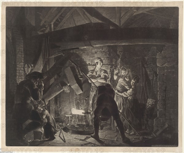 An Iron Forge, 1773, Richard Earlom (British, 1743-1822), after Joseph Wright of Derby (British, 1734-1797), England, Mezzotint with traces of engraving in black on cream laid paper, 478 × 590 mm (image/plate), 514 × 619 mm (sheet)