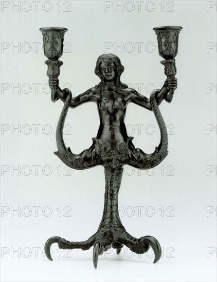 Candelabrum in the Shape of a Siren, c. 1520, Workshop of Severo (di Domenico Calzetta) da Ravenna, Italian, active c. 1496–1543, Venice, Bronze, 27.5 × 17 × 16.5 cm (10 7/8 × 6 11/16 × 6 1/2 in. )