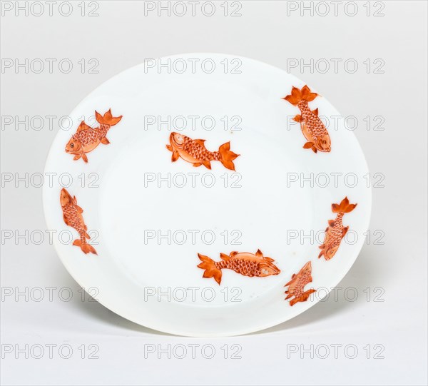 Dish with Ten Fish, Qing dynasty (1644–1911), Yongzheng peirod (1723–1735), China, Porcelain painted in underglaze iron red, possibly refired, H. 2.1 cm (13/16 in.), diam. 9.1 cm (3 9/16 in.)