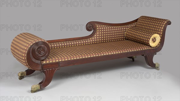 Grecian Couch, 1825/40, American, 19th century, New England or New York State, New England, Mahogany, birch, white pine, ebony inlay, 78.7 × 235 × 64.7 cm (31 × 92 1/2 × 25 1/2 in.)