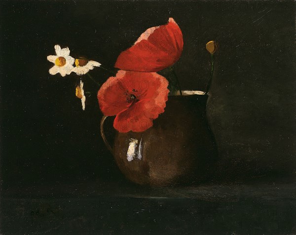 Flowers: Poppies and Daisies, c. 1867, Odilon Redon, French, 1840-1916, France, Oil on cardboard, 7 1/2 × 9 1/4 in. (19 × 23.5 cm)