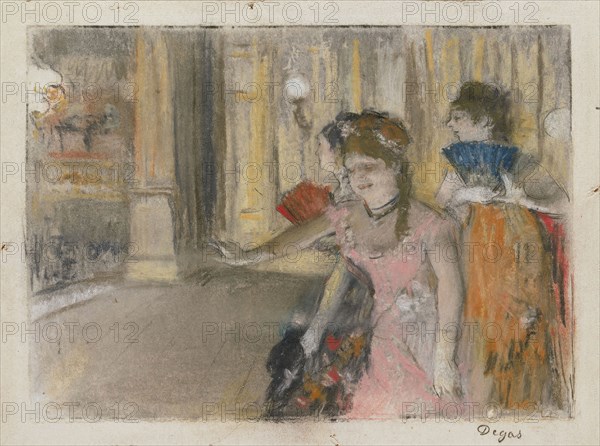 Singers on the Stage, 1877/79, Edgar Degas, French, 1834-1917, France, Pastel, over monotype, on ivory wove paper, laid down on board, 120 × 169 mm (plate), 138 × 182 mm (sheet)