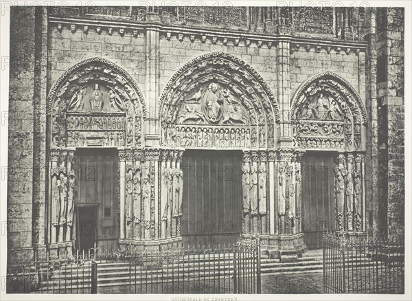 Main Portal, Chartres Cathedral, c. 1860, printed c. 1873, Édouard Baldus, French, born Germany, 1813–1889, France, Heliogravure (photogravure), 30.7 × 42.5 cm (image), 45.3 × 63.4 cm (paper)