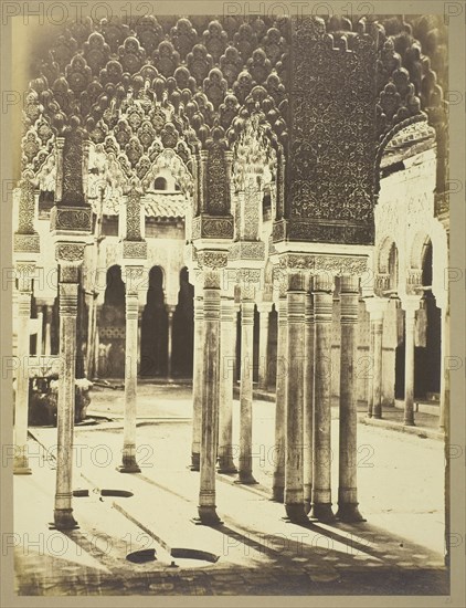 Entrance Court of the Lions, Alhambra, c. 1960, Charles Clifford, English, 1819–1863, England, Albumen print, 39.2 × 29.9 cm (image), 62.4 × 47.8 cm (mount)