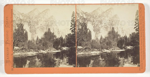 Three Brothers, 4480 ft., Yosemite, 1861/76, Carleton Watkins, American, 1829–1916, United States, Albumen print, stereo, from the series "Watkins' Pacific Coast