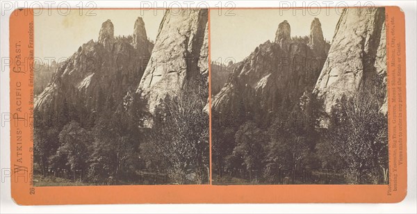 Cathedral Spires, Yosemite, 1861/76, Carleton Watkins, American, 1829–1916, United States, Albumen print, stereo, from the series "Watkins' Pacific Coast