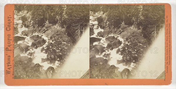 The Foot of the Vernal Fall, Yosemite, 1861/76, Carleton Watkins, American, 1829–1916, United States, Albumen print, stereo, from the series "Watkins' Pacific Coast