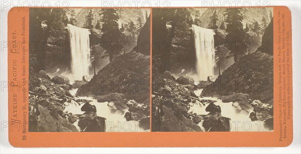 The Vernal Fall, 300 ft., Yosemite, 1861/76, Carleton Watkins, American, 1829–1916, United States, Albumen print, stereo, from the series "Watkins' Pacific Coast