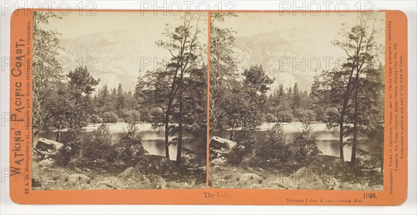 The Lake, Yosemite Valley, Mariposa County, Cal., 1861/76, Carleton Watkins, American, 1829–1916, United States, Albumen print, stereo, No. 1028 from the series "Watkins' Pacific Coast
