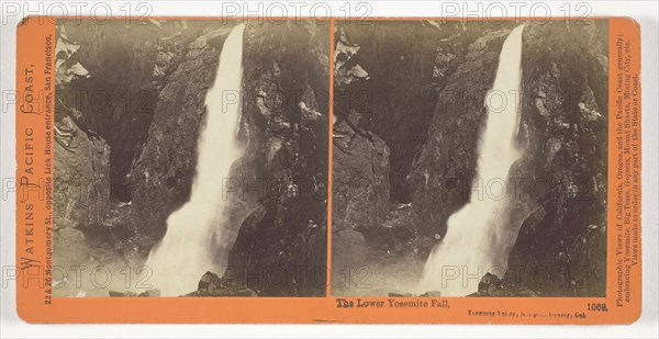 The Lower Yosemite Fall, Yosemite Valley, Mariposa County, Cal., 1861/76, Carleton Watkins, American, 1829–1916, United States, Albumen print, stereo, No. 1069 from the series "Watkins' Pacific Coast