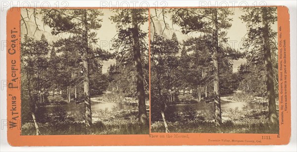 View on the Merced, Yosemite Valley, Mariposa County, Cal., 1861/76, Carleton Watkins, American, 1829–1916, United States, Albumen print, stereo, No. 1111 from the series "Watkins' Pacific Coast
