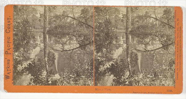 Mirror View, Yosemite Valley, Mariposa County, Cal., 1861/76, Carleton Watkins, American, 1829–1916, United States, Albumen print, stereo, 7.9 x 7.9 cm (each image), 8.7 x 17.6 cm (card)