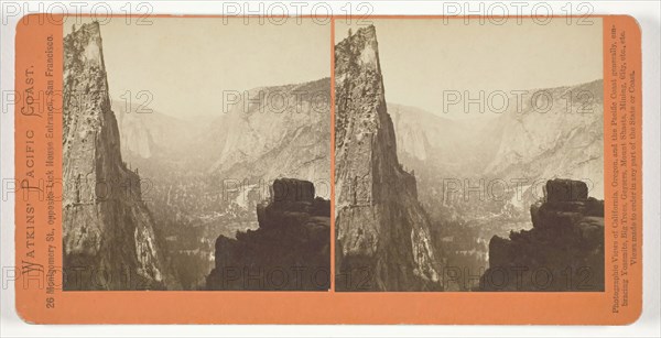 Looking Down the Valley from Union Point, Yosemite, 1861/76, Carleton Watkins, American, 1829–1916, United States, Albumen print, stereo, from the series "Watkins' Pacific Coast