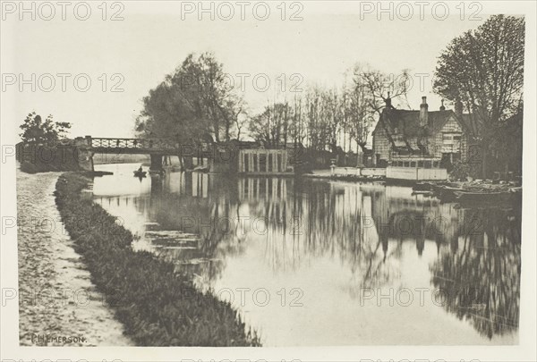 The Old Rye House Inn, 1888, Peter Henry Emerson, English, born Cuba, 1856–1936, England, Photogravure, plate XV from the album "The Compleat Angler or the Contemplative Man's Recreation, Volume I" (1888), edition 109/250, 12.9 × 19.5 cm (image), 15 × 21.3 cm (paper), 24.8 × 32.1 cm (album page)