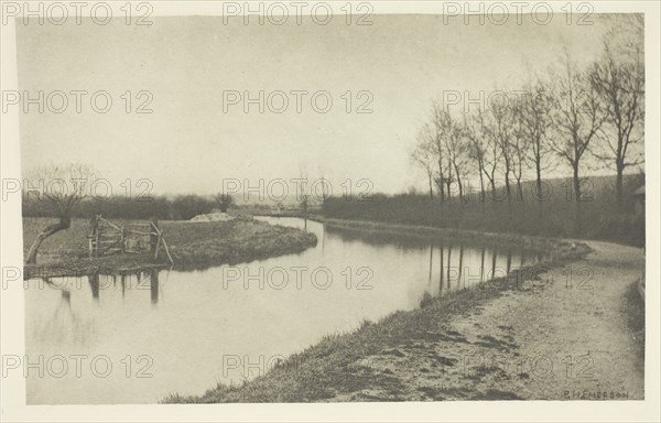 The River Stort, 1888, Peter Henry Emerson, English, born Cuba, 1856–1936, England, Photogravure, plate XV from the album "The Compleat Angler or the Contemplative Man's Recreation, Volume I" (1888), edition 109/250, 12.8 × 20.5 cm (image), 15 × 22.1 cm (paper), 24.5 × 32.1 cm (album page)