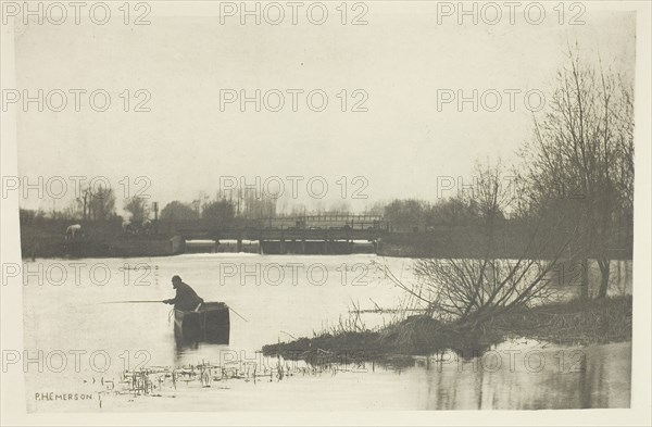 Field’s Weir, Near Rye House, 1888, Peter Henry Emerson, English, born Cuba, 1856–1936, England, Photogravure, plate XVII from the album "The Compleat Angler or the Contemplative Man's Recreation, Volume I" (1888), edition 109/250, 13.1 × 20.1 cm (image), 15.2 × 22 cm (paper), 25.1 × 32 cm (album page)