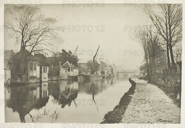 Ware, Herts, 1880s, Peter Henry Emerson, English, born Cuba, 1856–1936, England, Photogravure, plate II from the album "The Compleat Angler or the Contemplative Man's Recreation, Volume I" (1888), edition 109/250, 13.7 × 20.2 cm (image), 16 × 22.1 cm (paper), 24 × 31.8 cm (album page)
