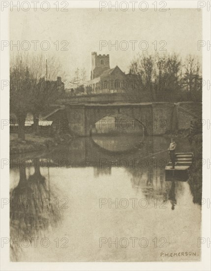 Broxbourne Church, 1880s, Peter Henry Emerson, English, born Cuba, 1856–1936, England, Photogravure, plate XX from the album "The Compleat Angler or the Contemplative Man's Recreation, Volume I" (1888), edition 109/250, 16.1 × 12.4 cm (image), 19.1 × 14.7 cm (paper), 31.9 × 24.6 cm (album page)