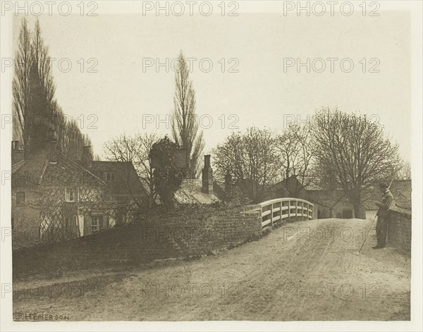 The Crown Inn, Borxbourne, 1880s, Peter Henry Emerson, English, born Cuba, 1856–1936, England, Photogravure, plate XXI from the album "The Compleat Angler or the Contemplative Man's Recreation, Volume I" (1888), edition 109/250, 13.2 × 17 cm (image), 15 × 18 cm (paper), 24.4 × 31.9 cm (album page)