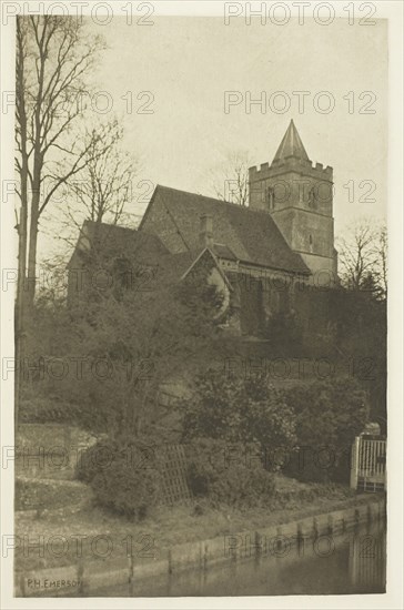 Amwell Church, 1880s, Peter Henry Emerson, English, born Cuba, 1856–1936, England, Photogravure, plate I from the album "The Compleat Angler or the Contemplative Man's Recreation, Volume III" (1888), edition 109/250, 20.1 × 13 cm (image), 22 × 14.5 cm (paper), 32.2 × 24.6 cm (album page)