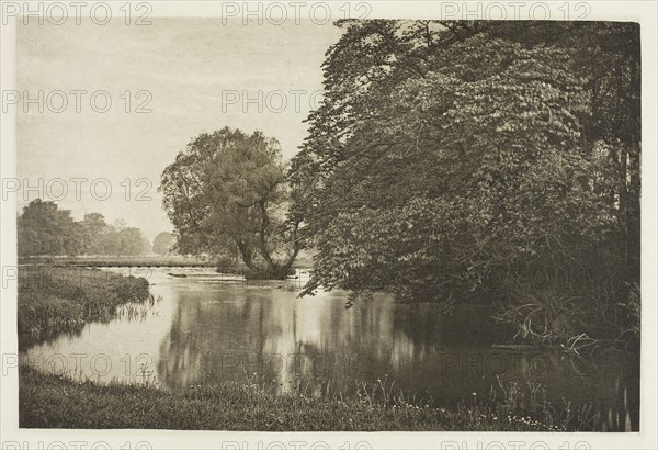 Crow-Island Stream, River Wye, 1880s, Peter Henry Emerson, English, born Cuba, 1856–1936, England, Photogravure, plate XXXII from the album "The Compleat Angler or the Contemplative Man's Recreation, Volume II" (1888), edition 109/250, 13.1 × 19.9 cm (image), 15.7 × 22.1 cm (paper), 24.3 × 31.9 cm (album page)