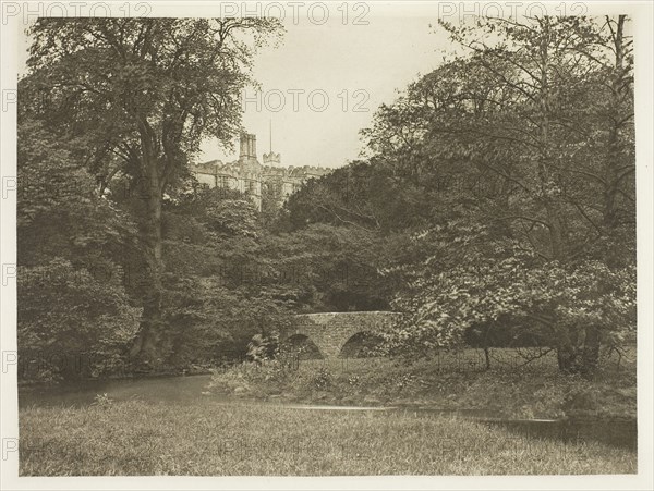 Lady Dorothy’s Bridge, Haddon Hall, 1880s, Peter Henry Emerson, English, born Cuba, 1856–1936, England, Photogravure, plate XXXV from the album "The Compleat Angler or the Contemplative Man's Recreation, Volume II" (1888), edition 109/250, 15.2 × 20.4 cm (image), 16.6 × 21.4 cm (paper), 24.6 × 32 cm (album page)