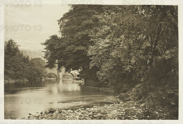Rowsley Bridge, on the Derwent, 1880s, Peter Henry Emerson, English, born Cuba, 1856–1936, England, Photogravure, plate XXXVI from the album "The Compleat Angler or the Contemplative Man's Recreation, Volume II" (1888), edition 109/250, 13.4 × 20.1 cm (image), 16 × 22.2 cm (paper), 25 × 31.7 cm (album page)