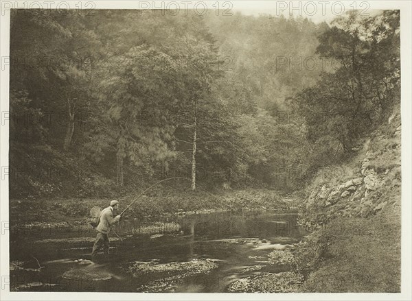 In Dove Dale. Habet!, 1880s, Peter Henry Emerson, English, born Cuba, 1856–1936, England, Photogravure, plate XXXVIII from the album "The Compleat Angler or the Contemplative Man's Recreation, Volume II" (1888), edition 109/250, 14.8 × 20.4 cm (image), 16.4 × 21.6 cm (paper), 24.9 × 32 cm (album page)