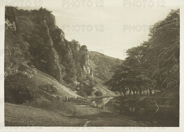 In Dove Dale, 1880s, Peter Henry Emerson, English, born Cuba, 1856–1936, England, Photogravure, plate XLII from the album "The Compleat Angler or the Contemplative Man's Recreation, Volume II" (1888), edition 109/250, 13.8 × 19.8 cm (image), 15.8 × 21.4 cm (paper), 24.6 × 32.1 cm (album page)
