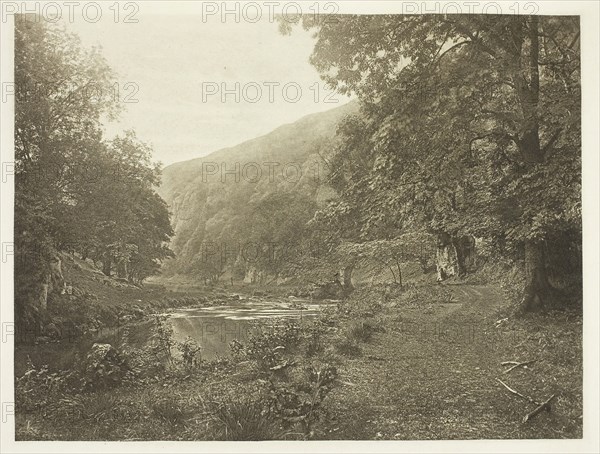 In Dove Dale, 1880s, Peter Henry Emerson, English, born Cuba, 1856–1936, England, Photogravure, plate XLIII from the album "The Compleat Angler or the Contemplative Man's Recreation, Volume II" (1888), edition 109/250, 15.1 × 20 cm (image), 17.2 × 21.8 cm (paper), 24.8 × 32.1 cm (album page)