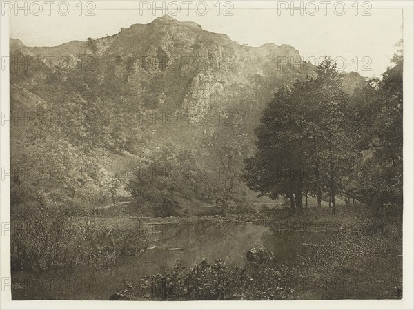 In Dove Dale, 1880s, Peter Henry Emerson, English, born Cuba, 1856–1936, England, Photogravure, plate XLIV from the album "The Compleat Angler or the Contemplative Man's Recreation, Volume II" (1888), edition 109/250, 14.9 × 20.1 cm (image), 16.7 × 21.9 cm (paper), 24.6 × 32.2 cm (album page)
