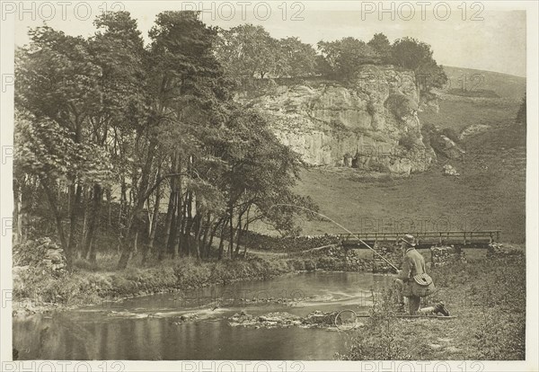 Wolfscote Bridge and Franklyn Rock, Beresford Dale, 1880s, Peter Henry Emerson, English, born Cuba, 1856–1936, England, Photogravure, plate LIV from the album "The Compleat Angler or the Contemplative Man's Recreation, Volume II" (1888), edition 109/250, 13.9 × 20.2 cm (image), 16.3 × 22.5 cm (paper), 24.7 × 31.7 cm (album page)