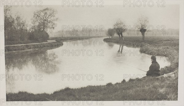 The Black Pool, Near Hoddesdon, 1880s, Peter Henry Emerson, English, born Cuba, 1856–1936, England, Photogravure, plate IX from the album "The Compleat Angler or the Contemplative Man's Recreation, Volume I" (1888), edition 109/250, 11.7 × 21.1 cm (image), 14.4 × 23.1 cm (paper), 24.4 × 31.8 cm (album page)