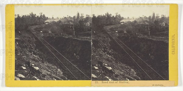 Road East of Station, at Auburn, 1864/69, Alfred A. Hart, American, 1816–1908, United States, Albumen print, stereo, No. 22 from the series "Central Pacific Railroad, California