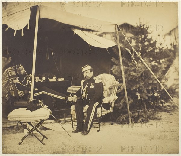 Officers Seated at a Tent, Camp de Châlons, 1857, Gustave Le Gray, French, 1820–1884, France, Albumen print, from the album "Souvenirs du Camp de Châlons